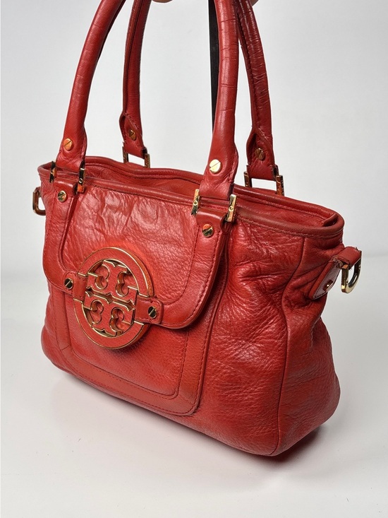 Tory Burch Handbags - Tory burch Red Orange Amanda - Leather Shoulder Tote Bag with Gold Accents.